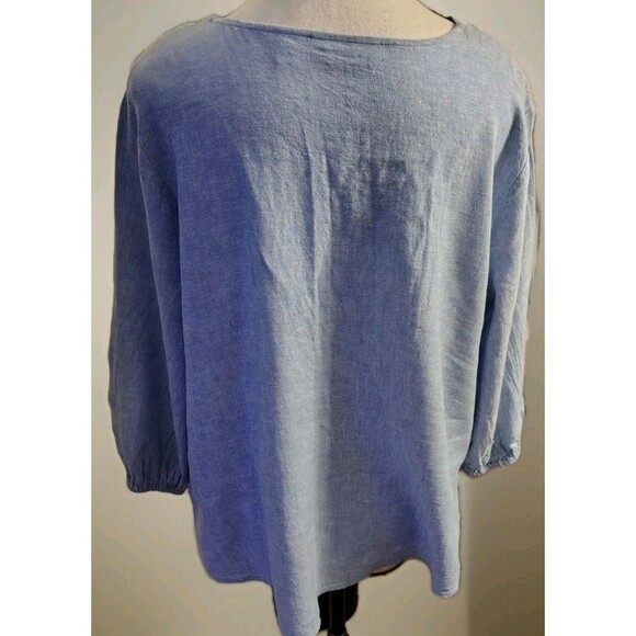 Susan Graver Pura Blouse Size LP Linen/Flax Blend Blue Tunic - Picture 7 of 10